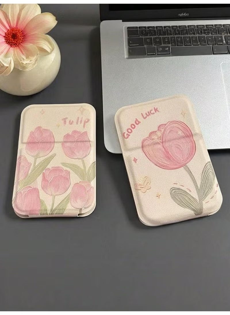 Pocket Mirror, Portable Folding Makeup Mirror, Compact Adjustable Small Mirror with Stand for Quick Touch-ups, Travel Handheld Mirror for Women Girls, Mini Mirror Great for Home, Office, Camping (Beige) - Image 3